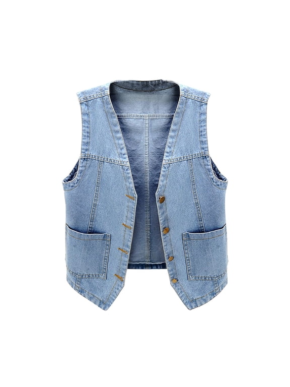 Boys Girls Denim V Neck Vest 𝐕intage Button Down Tank Jacket Sleeveless Soft Outwear Tops Cowboy Vest Fall Clothes