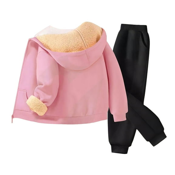 Mercatoo Boys Girls Fleece-Lined Sweatsuits 2 Piece Zip up Thick Warm Cotton Hoodies Jackets Sweatpants Set Kids Winter Clothes