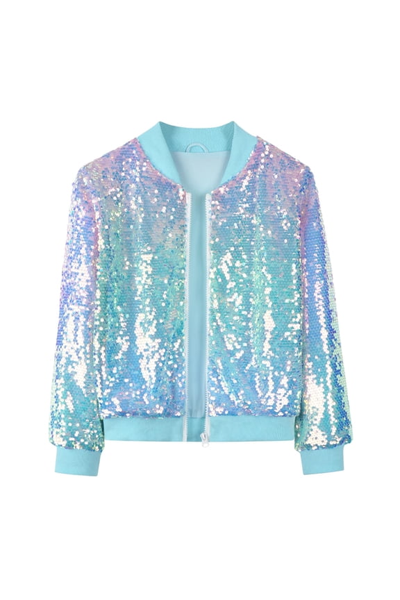 Boys Girls Gradient Sequin Jacket Bamber Zip Up Sparkly Glitter Long Sleeve Dance Coat Kids Lightweight Shinny Outwear