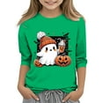 thumbnail image 1 of Mercatoo Boys Girls Halloween Shirt Kids Cute G𝗵𝐨st Graphic Tops 3/4 Sleeve Crewneck Shirts Cotton 𝐀thletic Letter Tee, 1 of 4