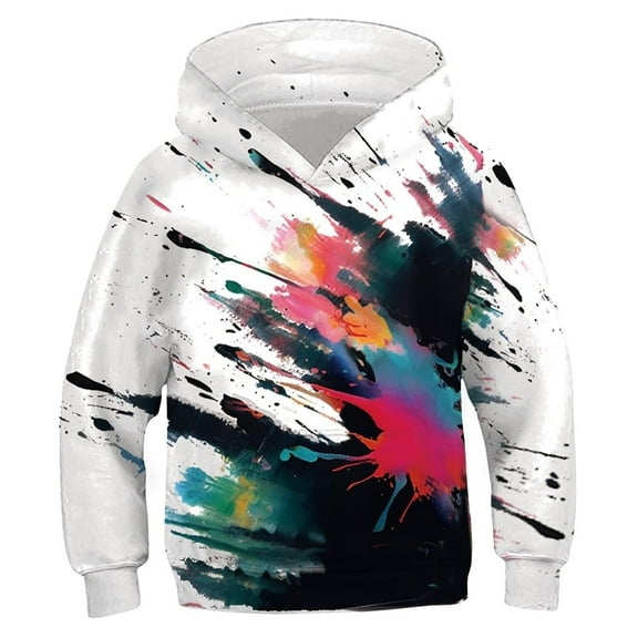 Mercatoo Boys Girls Hooded Sweatshirt Funny Print Loose Long Sleeve Pullover for Kids Fall Warm Casual Tops with Pocket