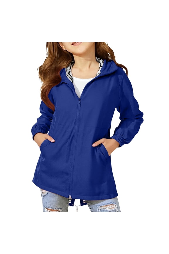 Boys Girls Long Rain Jacket Waterproo𝐟 Rain Coat with Hood Outdoor Raincoat Windbreaker for Kids Youth Lightweight Rain Suit