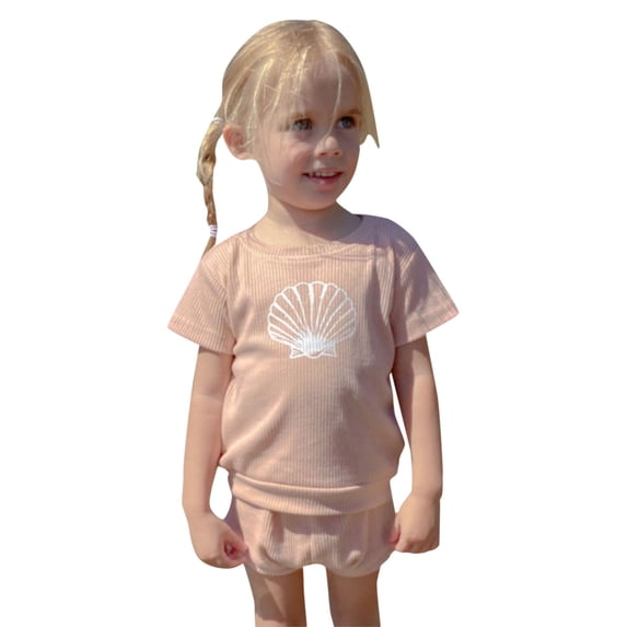 Mercatoo Boys Girls Outfits Short Sleeve Printed Ribbed T Shirt Tops and Shorts Baby Girl Beach Clothes Set 1 to 3 Years
