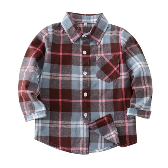 Mercatoo Boys Girls Plaid Shirts Button Down Western Tops Long Sleeve Kids Collared Shacket Casual Loose Spring Basic Tees Blouse
