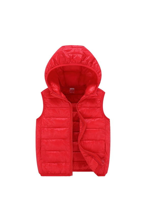 Boys Girls Puffer Vest Sleeveless Quilted Vest Zipper Hooded Down Jacket Winter Kids Warm Waistcoat Outwear Clothes