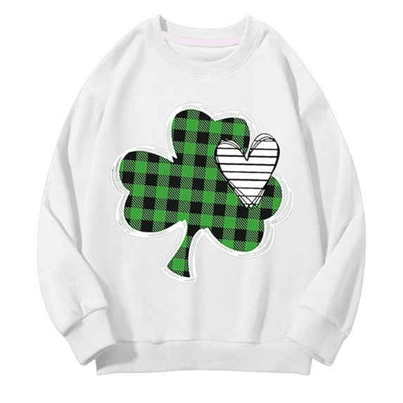 Mercatoo Boys Girls St 𝐏atricks Day Sweatshirt Clothes Kids Long Sleeve Crewneck Pullover Tops Toddler Green Cloverss Shirt