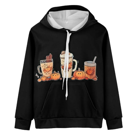 Mercatoo Boys/Girls Sweater Autumn and Winter Cute Cartoon Pumpkin Beverage Print Long Sleeve Hooded Sweater Toddler Boys Jacket