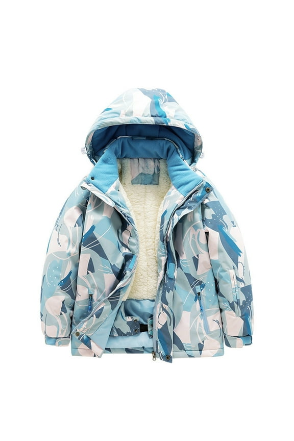 Boys Girls Winter Coat Hooded Ski Jacket Puffer Windbreaker Fleece Lined Snow Coat Thicken Warm Down Jacket for Kids