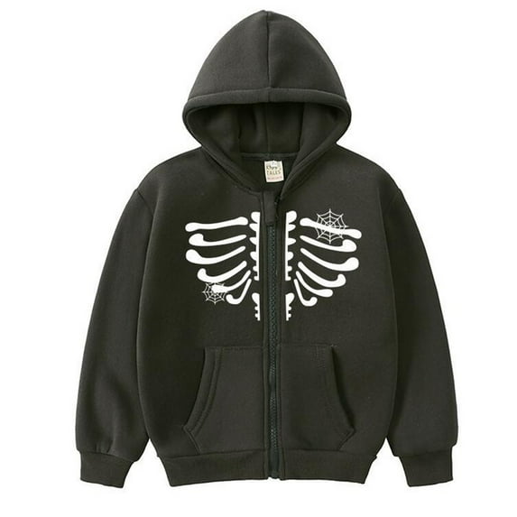 Mercatoo Boys Girls Zip Up Ho𝐨die 𝐀esthetic Oversized Sweatshirt Kids Halloween Long Sleeve Glow in Dark Skeleton Tops Fall