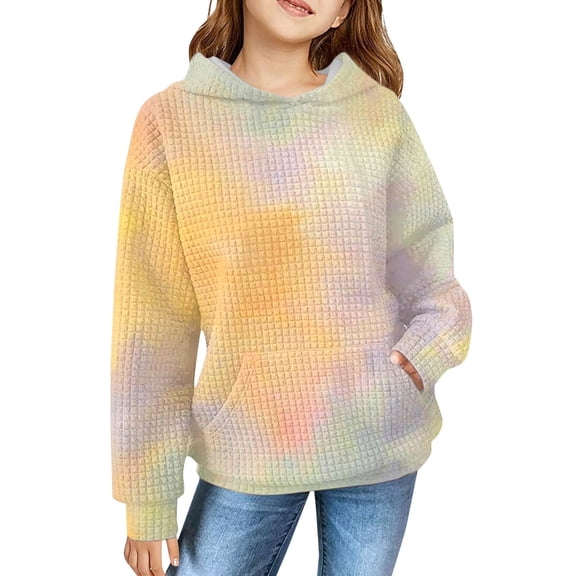 Mercatoo Boys Girls 𝗪affle Sweatshirts Tie Dye Oversized Hoodies 𝗬2K 𝗩intage Pullover Shirts Fall Winter Warm Soft Tops