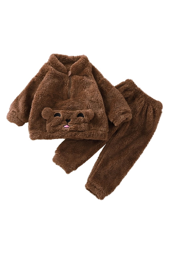 Boys Girls 𝐅𝐥eece Pyjamas Sets Toddler Kids 𝐂artoon Bear Print Sleepwear Outfit Long Sleeve Tops+Pants 𝐏𝐣𝐬 Nightwear 2 Piece Suits Winter Panda Clothes