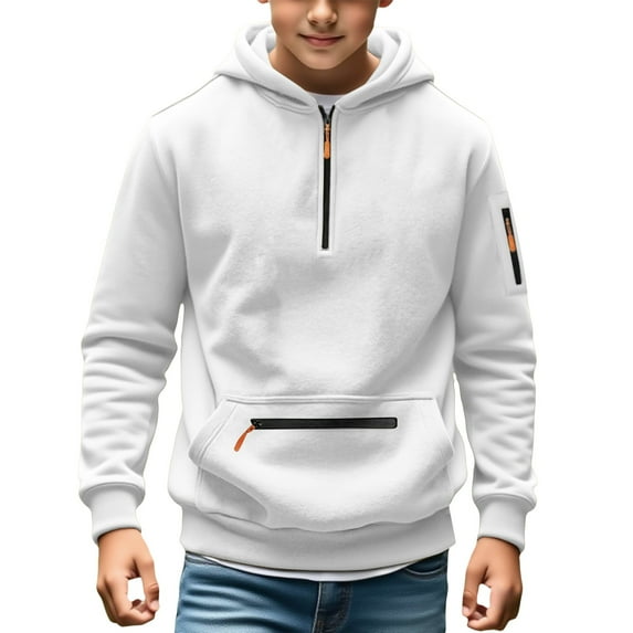 Mercatoo Boys Half Zipper Fleece Ho𝐨dies Thick Warm Long Sleeve Pullover Pockets Fall Winter 𝐇ooded Sweatshirts for Teen