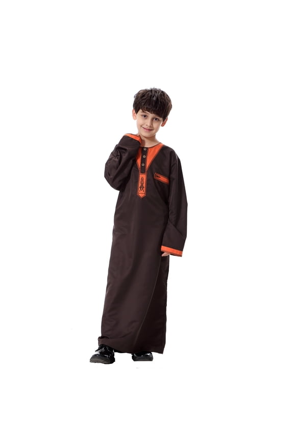 Boys Kids Long Sleeve Abaya Muslim Islam Outfits Toddler Boys Eid Outfits Kaftan Printed Maxi Prayer Clothes Robe