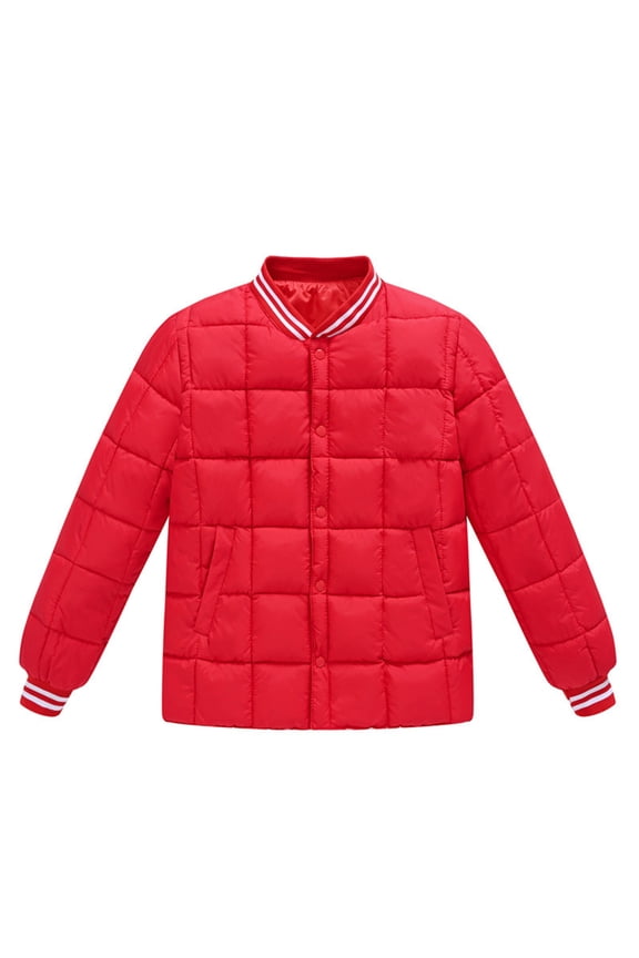 Boys Quilted Puffer Jackets Button Front Button 𝗪aterproof Lightweight Coats Ribbed Cuffs Long Sleeve Winter Outwear