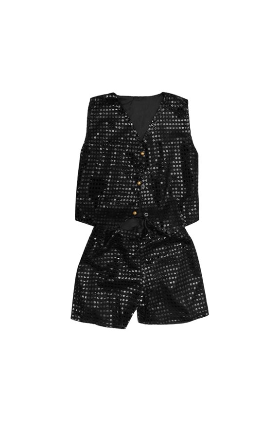 Boys Sequin Dance Outfits Sparkly Metallic V Neck Hip Ho1 Jazz Dance Waistcoat Shorts Kids Trendy Stage Performance Set