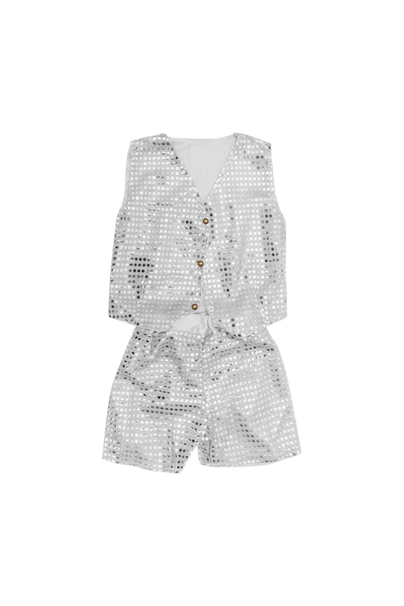 Boys Sequin Dance Outfits Sparkly Metallic V Neck Hip Ho1 Jazz Dance Waistcoat Shorts Kids Trendy Stage Performance Set
