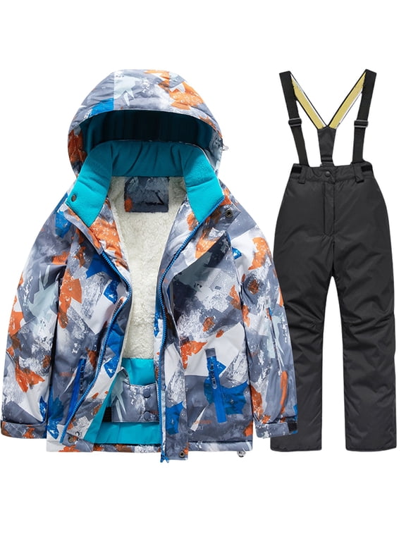 Boys Sno1 Jacke1 Snowpants Kids Fleece Waterproo1 Insulated 2 in 1 Winter Coat Ski Jacke1s Snowboarding Snowsuit