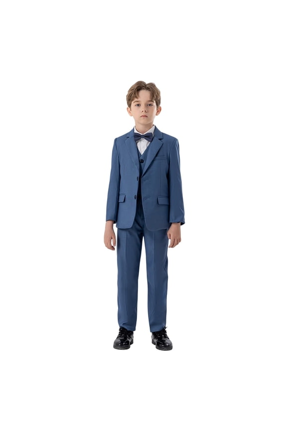 Boys Suit 4 Piece Kids Formal Slim Fit Suit Set with Adjustable Waist Teen Toddler Tuxedo Wedding Ring Bearer Outfit