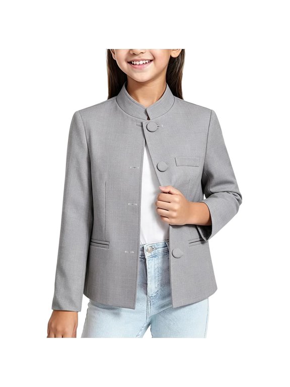 Boys Suit Jacket, Kids Stand Collar Formal Blazer, 4 Button Dress Coat with Pockets for Wedding Birthday Party Graduation Performance