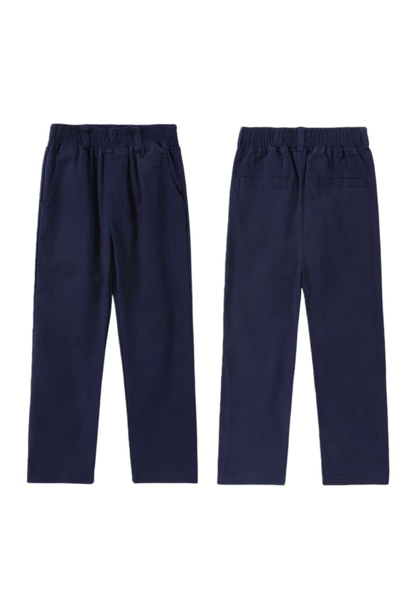 Boys Twill Suit Pants Flat Front Straight Leg Dress Pants with Elastic Waistband Teen Cotton Casual School Unifor𝐦 Trousers