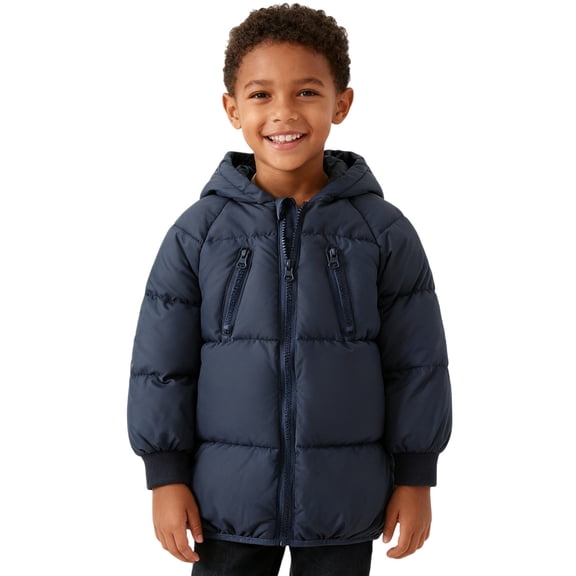 Mercatoo Boys 𝗪aterproof Padded Puffer Jackets Zipper Pockets Winter Warm down Hooded Coats Kids Outdoor Hiking Quilted Outwear