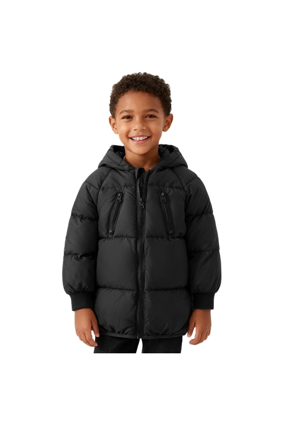 Boys 𝗪aterproof Padded Puffer Jackets Zipper Pockets Winter Warm down Hooded Coats Kids Outdoor Hiking Quilted Outwear