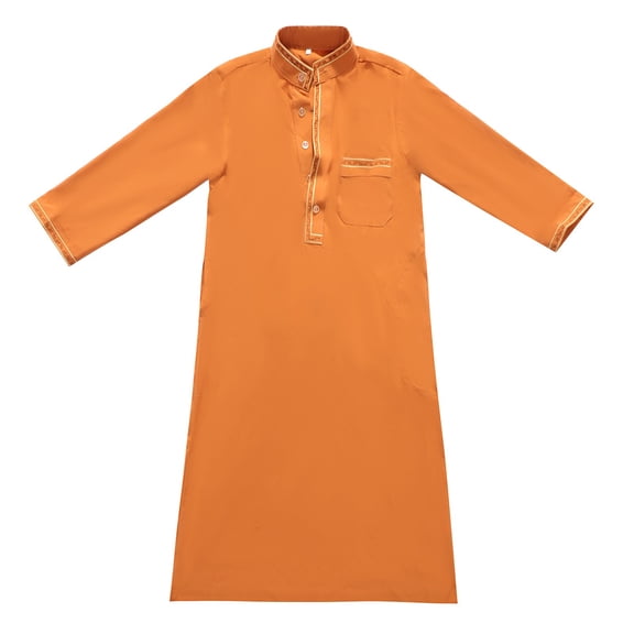 Mercatoo Boys 𝐌uslim Thobe for Kids Long Sleeve Stand Collar Kaftan Robe 𝐈slamic Clothing Boys 𝐌uslim Dress Ramadan 𝐃ubai Outfit