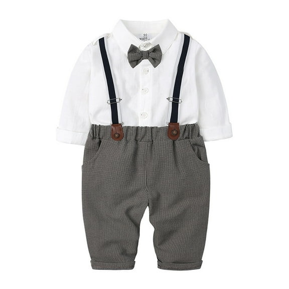 Mercatoo Child Bodysuits for Formal Toddler Kids Baby Boys Gentleman Suit Shirt Long Sleeve Bowtie Plaid Suspender Set