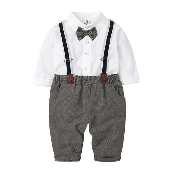 Mercatoo Child Bodysuits for Formal Toddler Kids Baby Boys Gentleman Suit Shirt Long Sleeve Bowtie Plaid Suspender Set