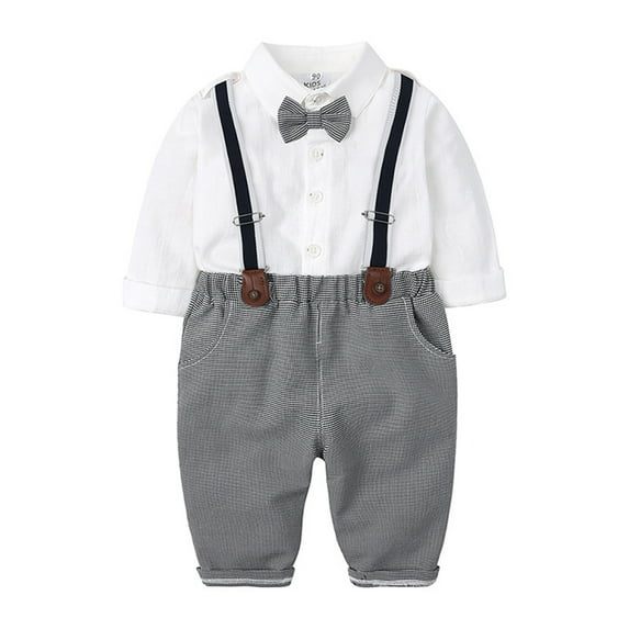Mercatoo Child Bodysuits for Formal Toddler Kids Baby Boys Gentleman Suit Shirt Long Sleeve Bowtie Plaid Suspender Set