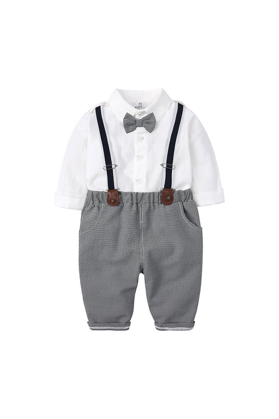 Child Bodysuits for Formal Toddler Kids Baby Boys Gentleman Suit Shirt Long Sleeve Bowtie Plaid Suspender Set