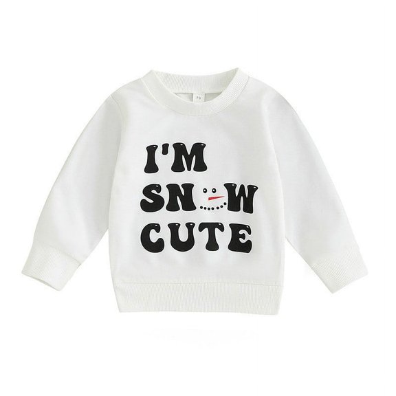 Mercatoo Children's Baby Toddler Christmas Fall New I'M SNOW CUTE Letter Print Elastic Sleeve Sweater Hoodie Baby