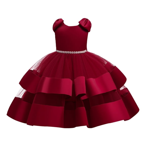 Mercatoo Children's Dress Princess Dress Girls Beaded Bow Knot Puff Cake Dress Big Children's Festival 𝐏𝐚rty Dress Kids Girl