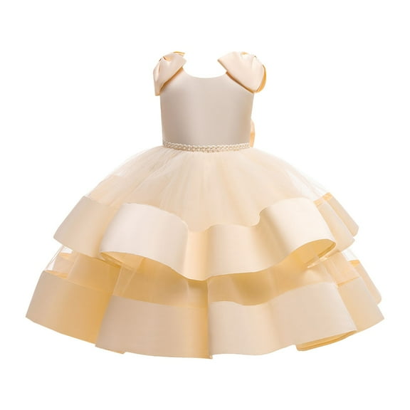 Mercatoo Children's Dress Princess Dress Girls Beaded Bow Knot Puff Cake Dress Big Children's Festival 𝐏𝐚rty Dress Kids Girl