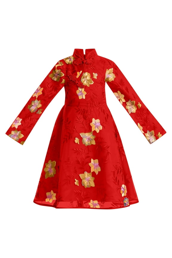 Toddler Girls Fall Dress Baby Kids 𝐋unar Chinese New Year Tang Suit Thick Warm Princess Dresses Clothes for Holiday