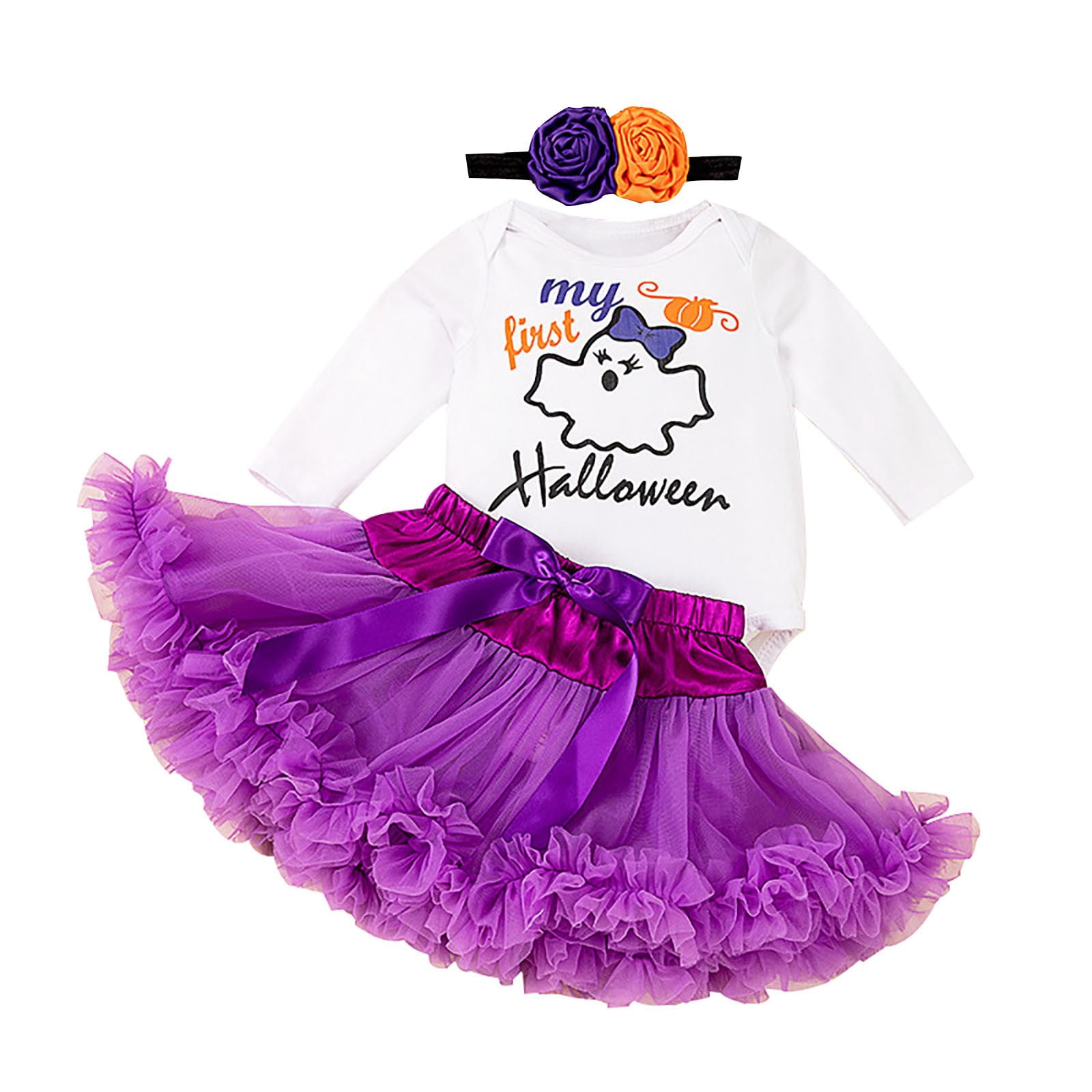 Mercatoo Children's Halloween Girl Baby Long Sleeved Ha Clothing Purple Orange Dress Set Baby Girl Clothes Bundles