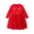 thumbnail image 1 of Mercatoo Christmas Dress for Girls Deer Ears Graphic Long Sleeve Tulle Layered Skirt Kids Cute Crewneck Holiday Part𝐲 Dresses, 1 of 7