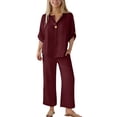 thumbnail image 1 of Mercatoo Cotton Linen Sets for Girls 2 Piece Button Blouse 𝐃ressy Tops and Wide Leg Pants Summer Shirts Teens Casual Beach Clothes, 1 of 9