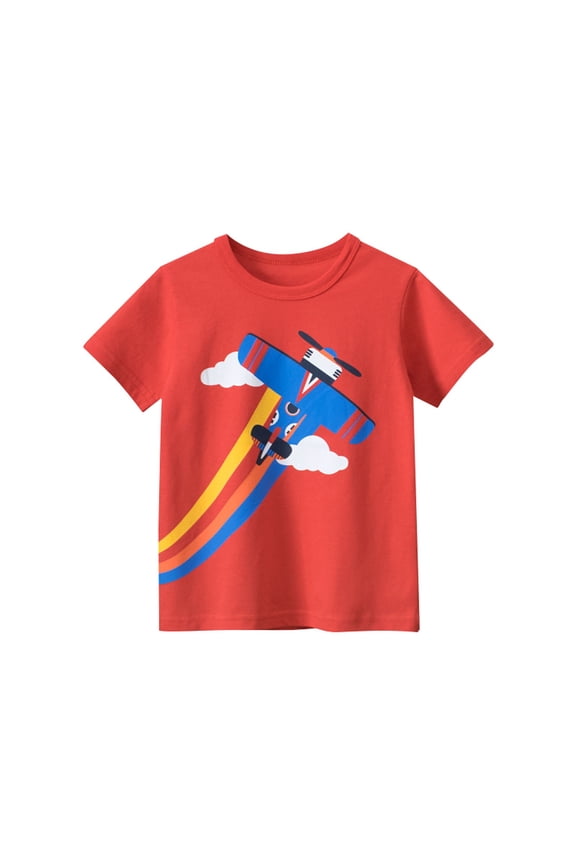 Cotton Short Sleeve Shirt for Boys Cartoo1 Airplane Print Crewneck Tops Toddler Summer Casual Trendy Tshirt Baby Graphic Tees