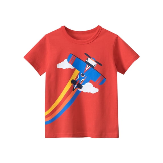 Mercatoo Cotton Short Sleeve Shirt for Boys Cartoo1 Airplane Print Crewneck Tops Toddler Summer Casual Trendy Tshirt Baby Graphic Tees