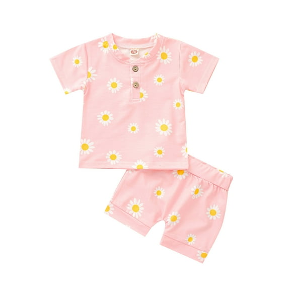 Mercatoo Crop Top Pants Baby Girl Clothes Outfits Cotton Printed Short Sleeve Top Casual 2PC Set Toddler Clothes Shorts Girls