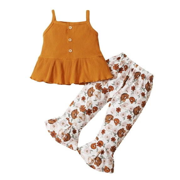 Mercatoo Cute Baby Girl Clothes Baby Girl Clothes Outfits Cotton Solid Color Tops Casual 2PC Set