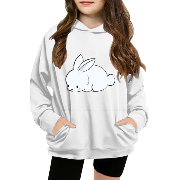 Mercatoo Cute Bunny Graphic Hoodies for Girls Trendy Oversized Hooded Sweatshirts Pockets Kids Long Sleeve Pullover Hoodie