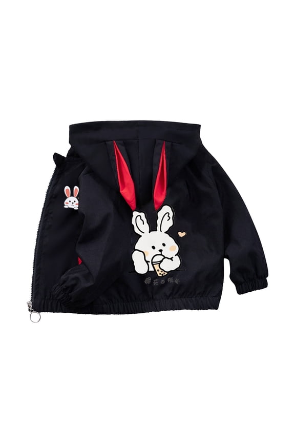Cute Bunny Graphic Windbreker Jackets for Kids Lightweight Zip up Hooded Rain Jackets Boys Girls Fall Winter Raincoat