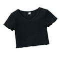 thumbnail image 1 of Mercatoo Cute Crop Tops for Girls Toddler Short Sleeve V Neck Crop T-Shirts Solid Ribbed Shirts Infant Kids Baby Girls' Clothing, 1 of 4