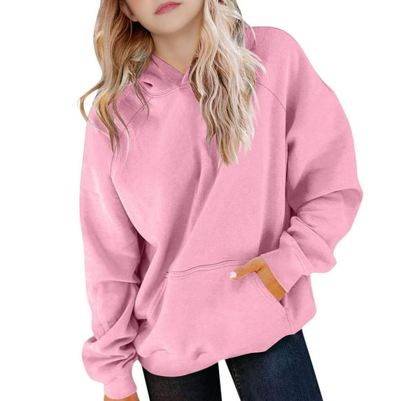 Mercatoo Cute Hoodies for Teen Girls Cotton Warm Plain Pullover Hoodie Sweatshirts Oversized Long Sleeve Tops Clothes Pockets