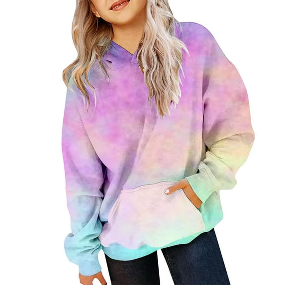 Mercatoo Cute Tie Dye Cotton Hoodies for Teen Girls Fleece Warm Pullover Hoodie Long Sleeve Trendy Gradient Color Sweatshirts