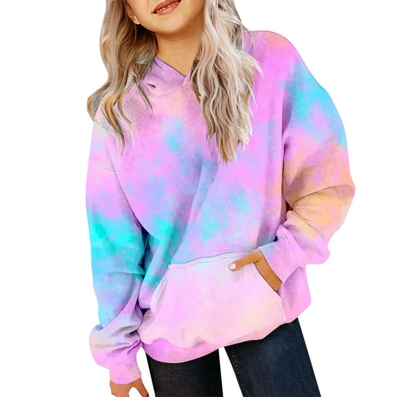 Mercatoo Cute Tie Dye Cotton Hoodies for Teen Girls Fleece Warm Pullover Hoodie Long Sleeve Trendy Gradient Color Sweatshirts