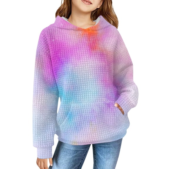 Mercatoo Cute Tie Dye Hoodies for Teen Girls Oversized Rainbow 𝐇ooded Sweatshirts Trendy Long Sleeve Pullover Shirt Pocket