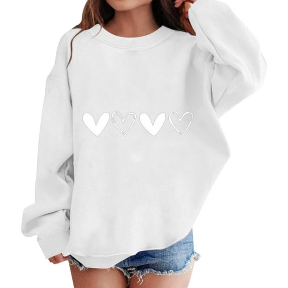 Mercatoo Cute 𝐏reppy Sweatshirts for Teens Girls Heart Graphic Oversized Sweatshirts Fall Winter Long Sleeve Pullover Tops